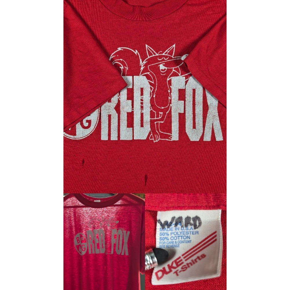 Vintage Paper Thin Single Stitch T-Shirt Large Red Fox Distressed 80s Duke USA